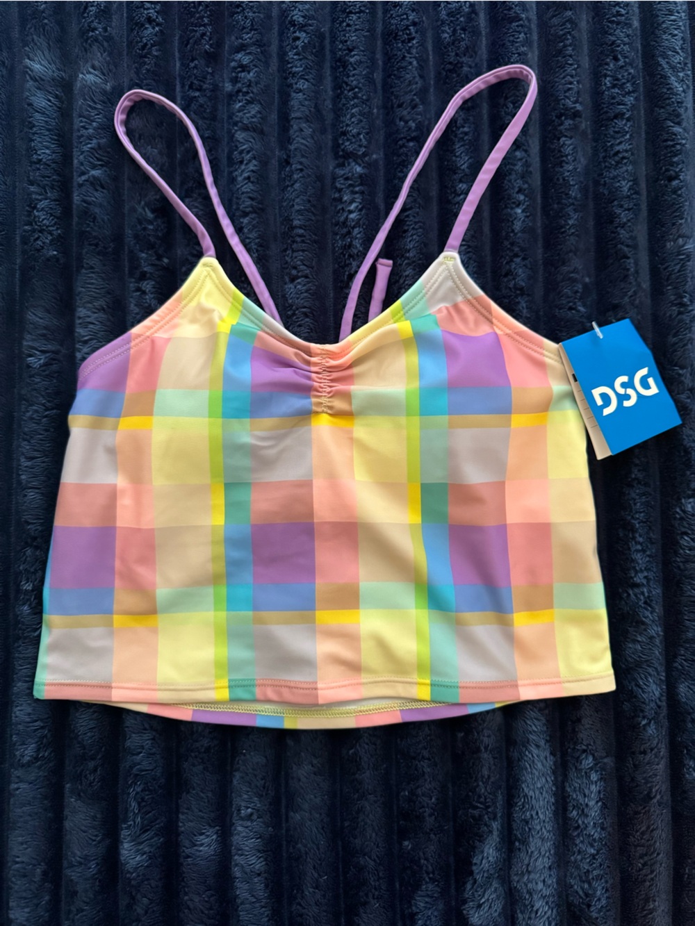 DSG Kids Pastel Plaid Crop Top - Pink, Yellow, Purple, Blue, Green
